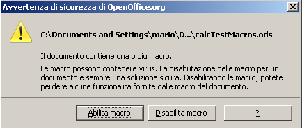 screenshot della finestra di dialogo abilita macro